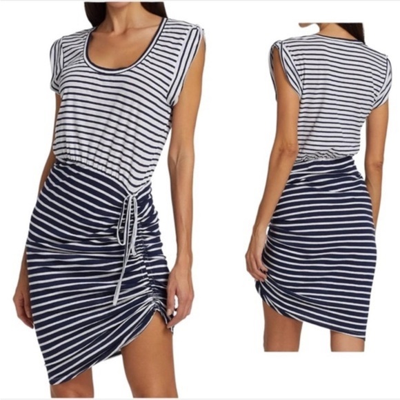 Veronica Beard Tamri Stripe Dress Navy Blue White Ruched Coastal Nautical XS